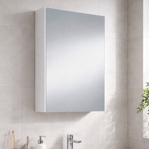 Pensile Bagno Con Anta A Specchio E Ripiani Interni Mobile Sospeso Salvaspazio In Melaminico Arredo Bagno Moderno Minimal  65 x 40 x 21 Cm Bianco