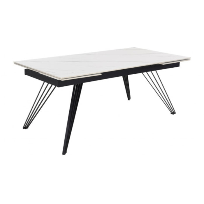 Table extensible en céramique marbre blanc L160/240cm - 9 piètements - UNIK