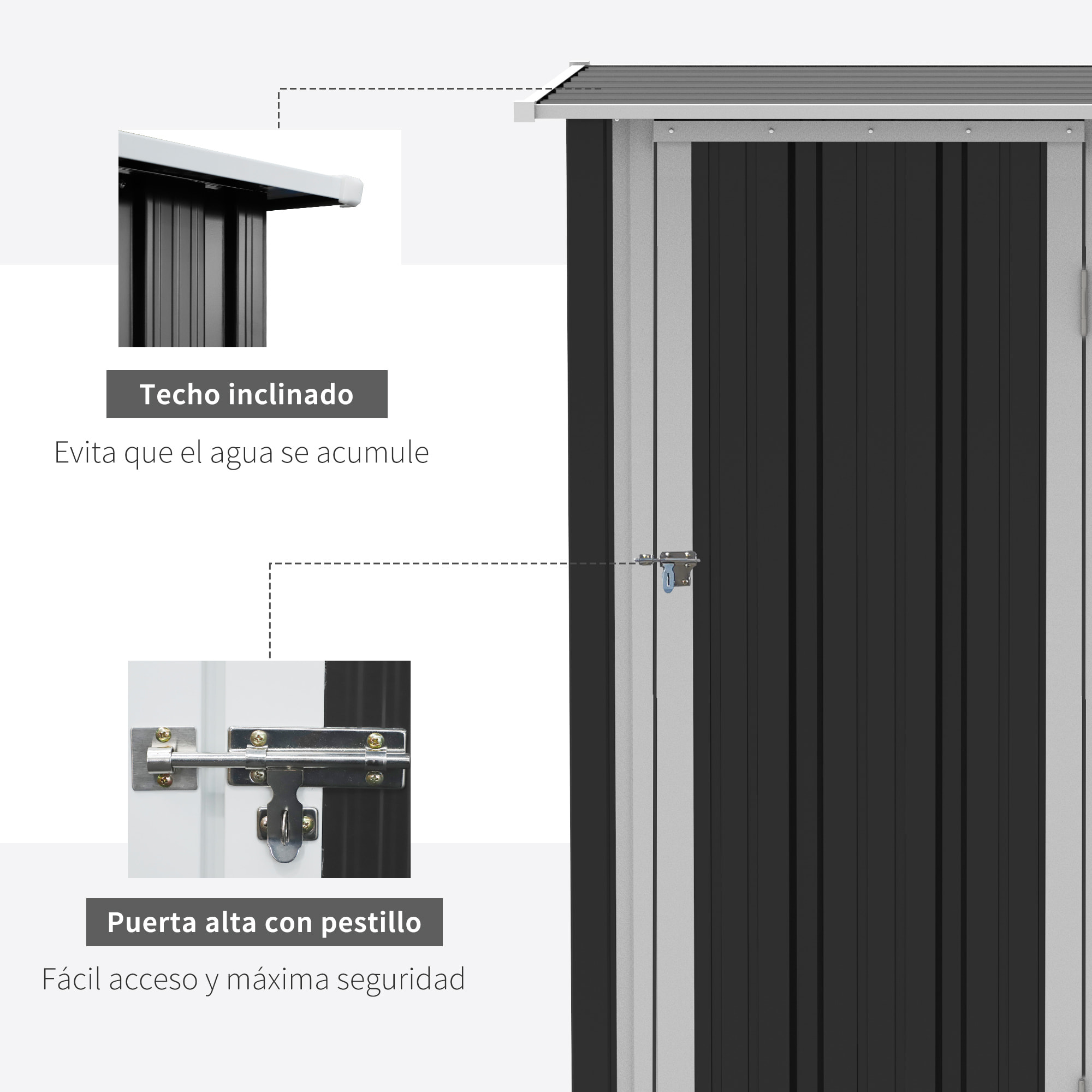 Caseta Jardín 1,07 m² 142x84x189 cm Acero Galvanizado con Puerta Cerradura Gris