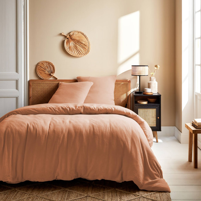 Parure de lit gaze de coton 2 places pêche Alix 260x240cm