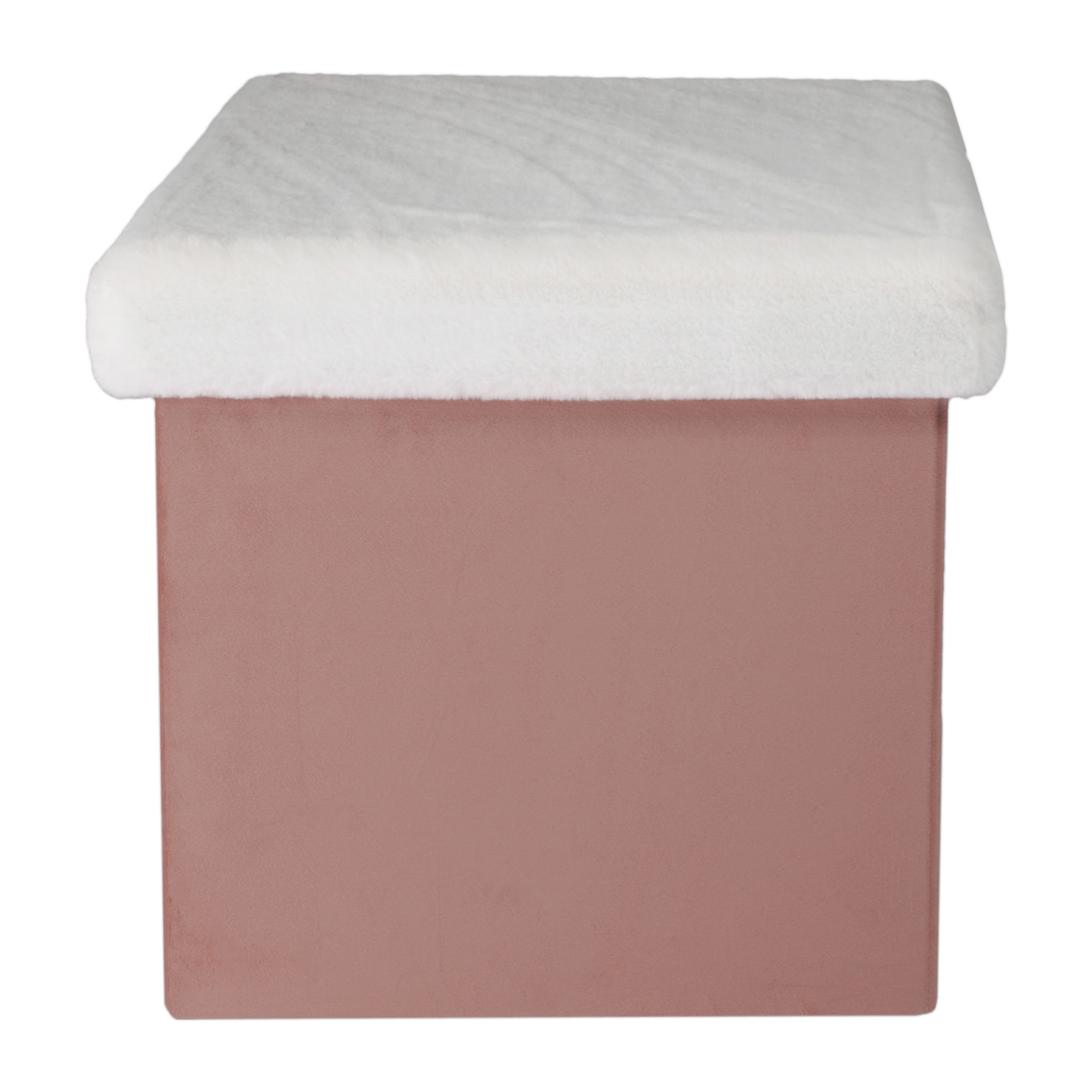 Coffre Pouf Pliable Rose Imitation Fourrure Leo