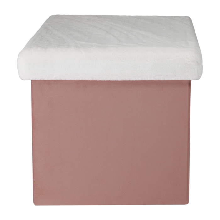 Coffre Pouf Pliable Rose Imitation Fourrure Leo