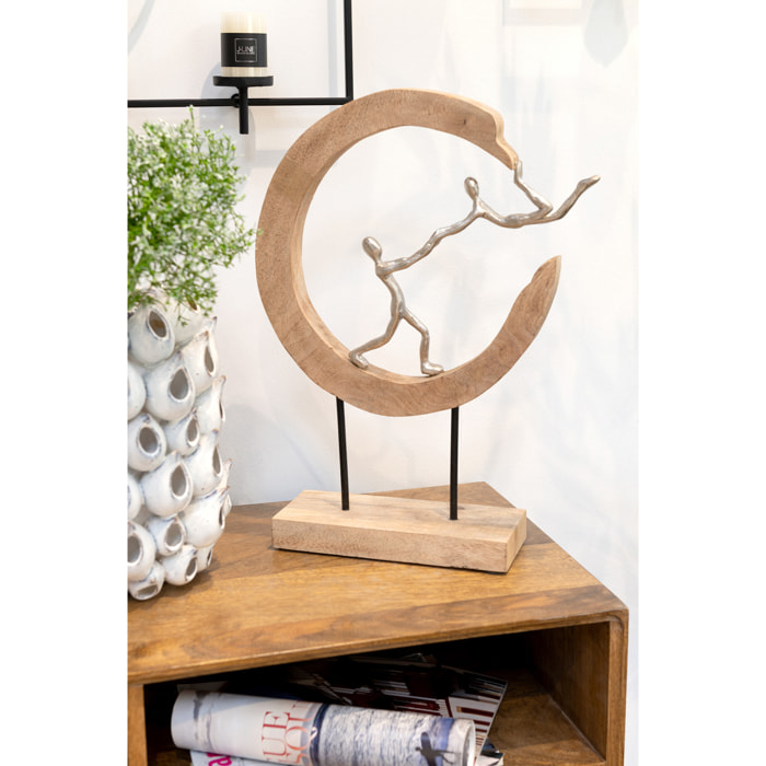 J-Line décoration Personnage 1/2 Lune - bois/aluminium - naturel/argent