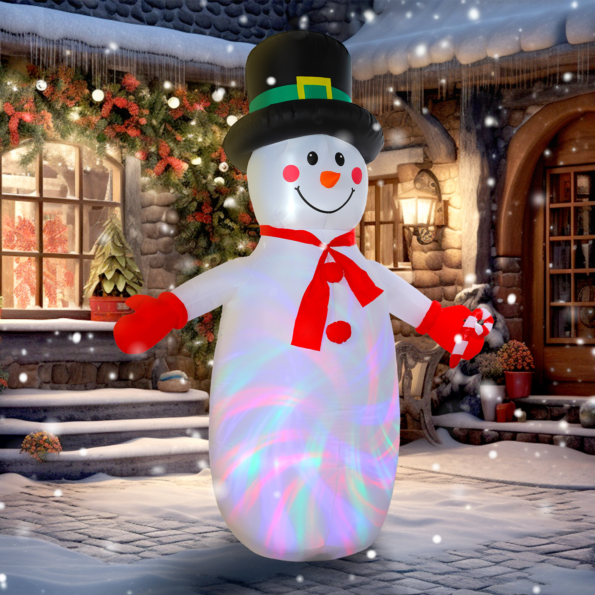 Bonhomme de neige gonflable LED Noël H.240cm matériel fixation et souffleur inclus