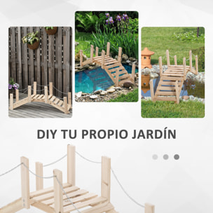 Puente de Jardín de Madera con Pasamanos de Cadenas Metálicas Puente Decorativo para Estanque Carga 5 kg para Decoración Patio 100x32x48 cm Madera Natural