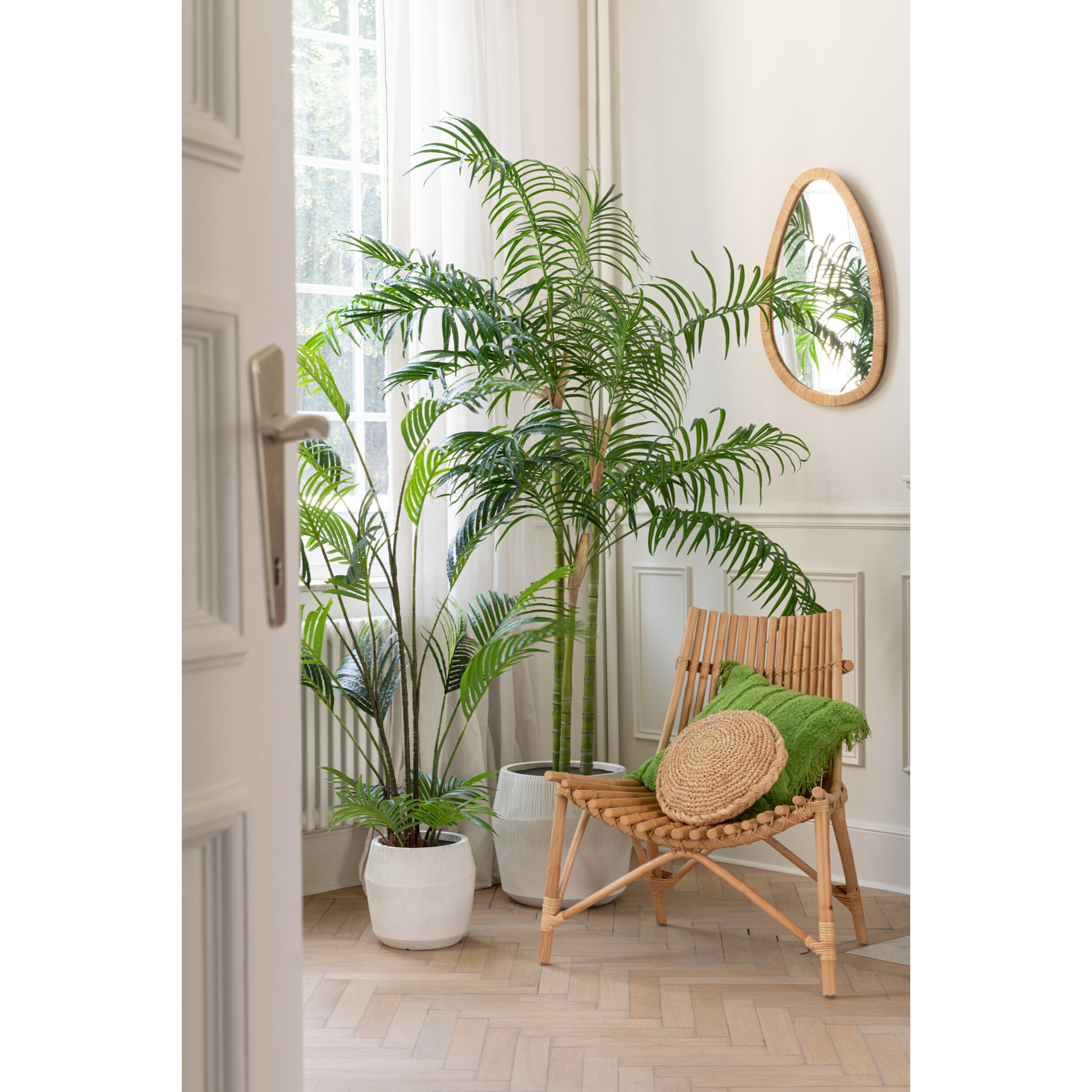 J-Line Miroir Paille Rottin/Verre Naturel Medium