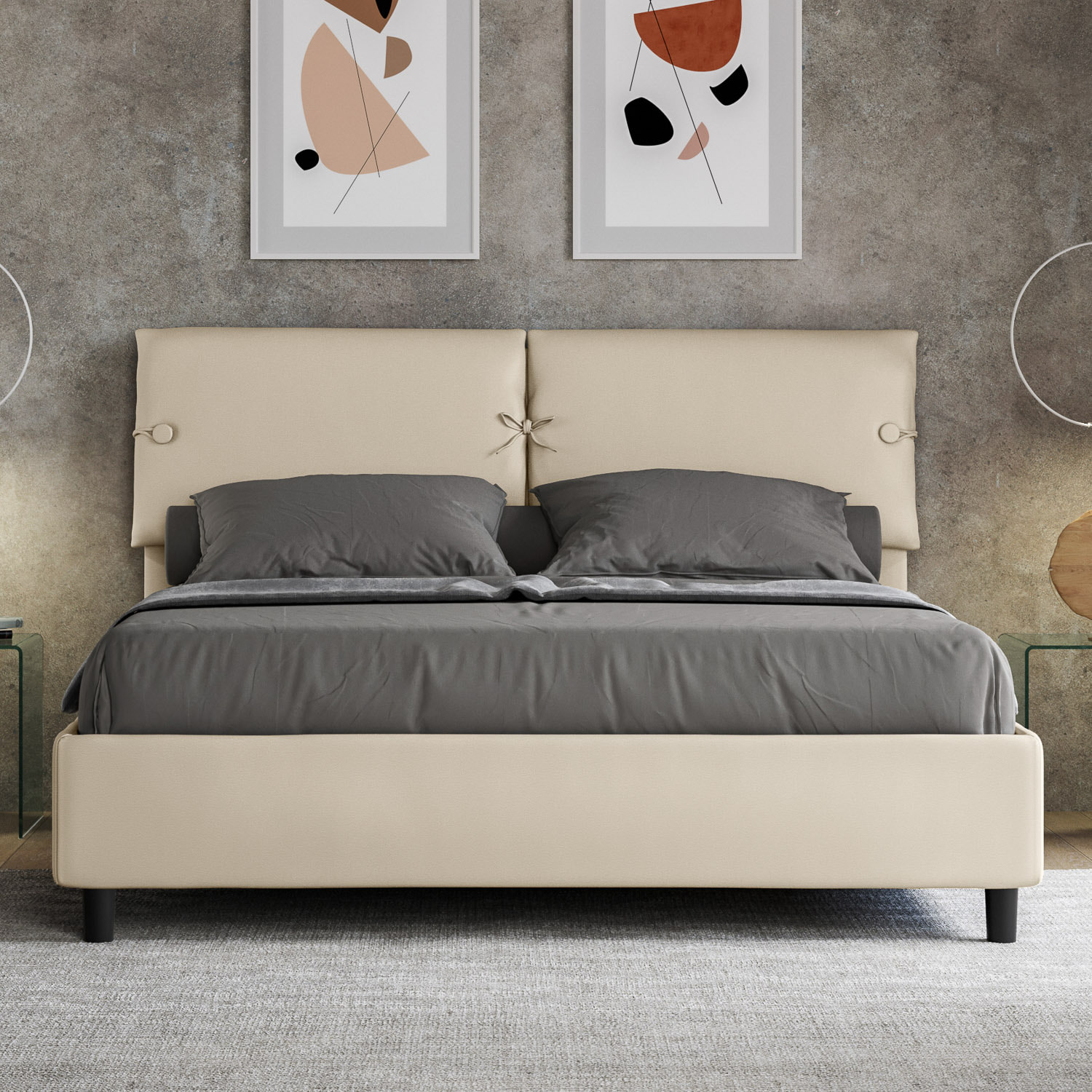 Letto matrimoniale con rete imbottito 160x190 similpelle tortora Sleeper