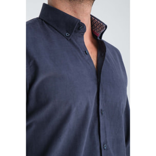 camicia uomo 1 bottone button down slim VELLUTO Unito Blu