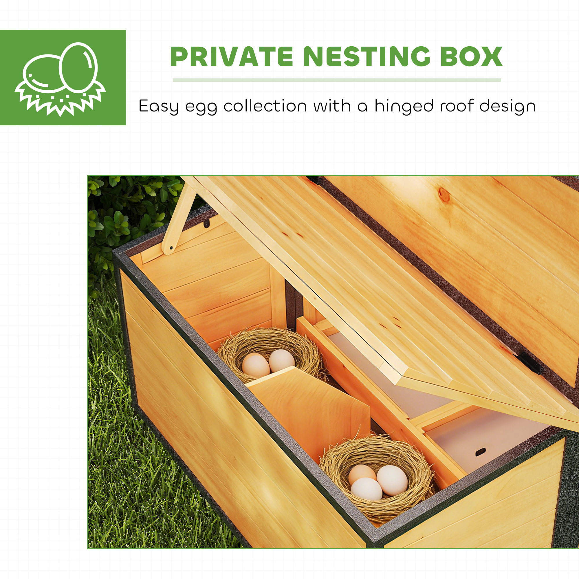 Poulailler bois surélevé avec enclos acier - 2 pondoirs, 3 portes, toits ouvrants - 192x81x104cm