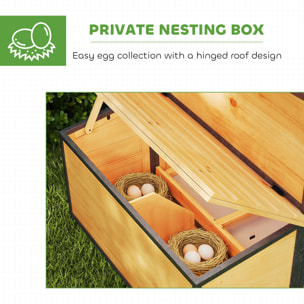 Poulailler bois surélevé avec enclos acier - 2 pondoirs, 3 portes, toits ouvrants - 192x81x104cm