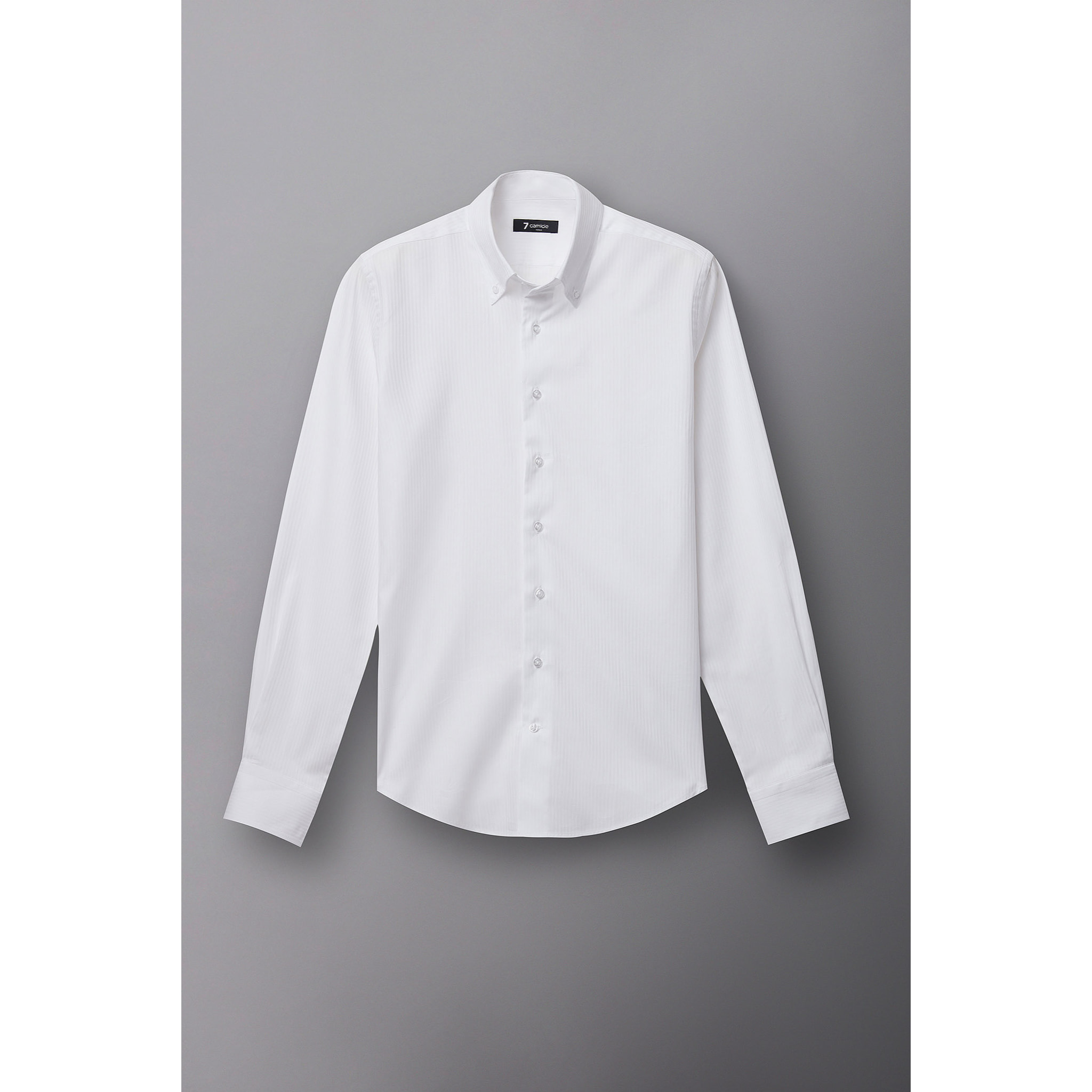 Camicia Uomo 2 Bottoni Button Down Slim Jacquard Fantasia Bianco e Bianco