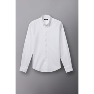 Camicia Uomo 2 Bottoni Button Down Slim Jacquard Fantasia Bianco e Bianco