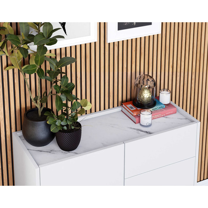 Cali - buffet bas - effet marbre - 97 cm - Blanc / Doré