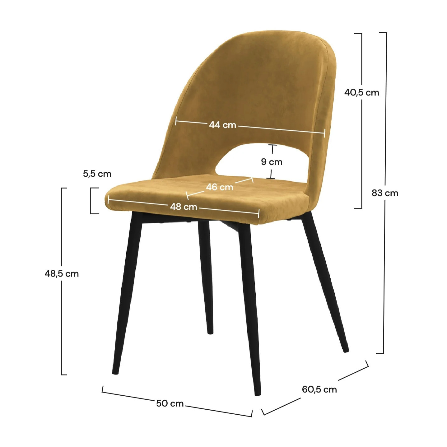 Lot de 2 chaises en velours jaune et pieds en métal noir - Pénélope