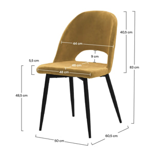 Lot de 2 chaises en velours jaune et pieds en métal noir - Pénélope