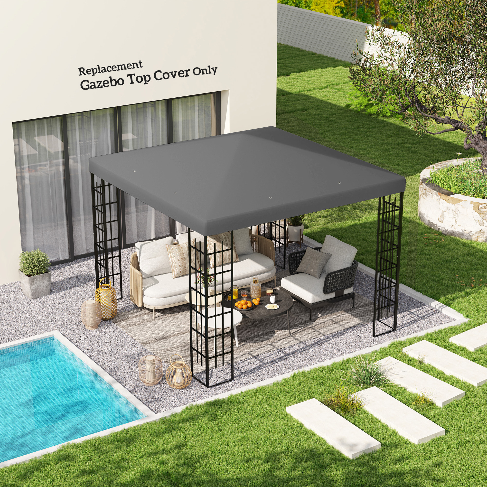 Toile de rechange tonnelle barnum 3 x 3 m polyester haute densité UPF30+ anthracite