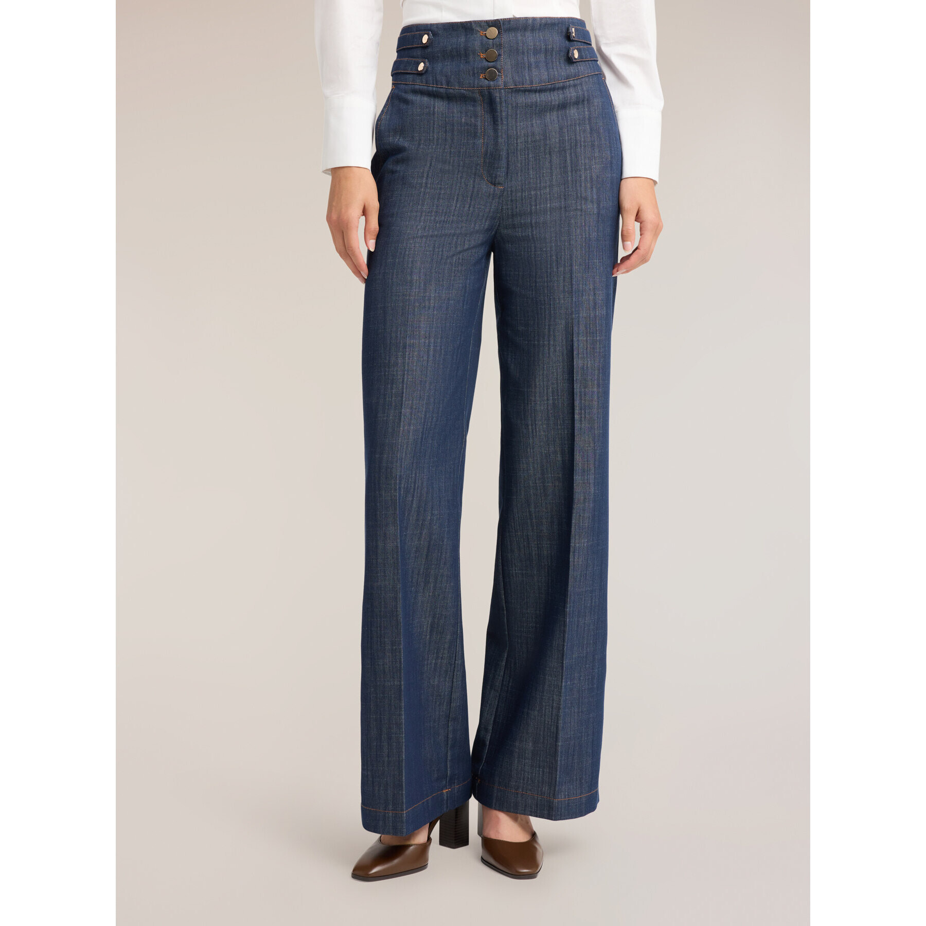 Motivi - Jeans palazzo in denim a vita alta con piega - Blu