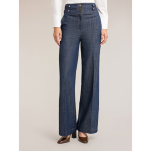 Motivi - Jeans palazzo in denim a vita alta con piega - Blu