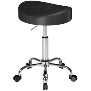 Taburete con Ruedas, Taburete Giratorio con Altura Regulable, Tapizado en Cuero Sintético, Asiento Acolchado, para Estética, Oficina, Clínica, Dormitorio, 33,5x35x51-66,5 cm, Negro