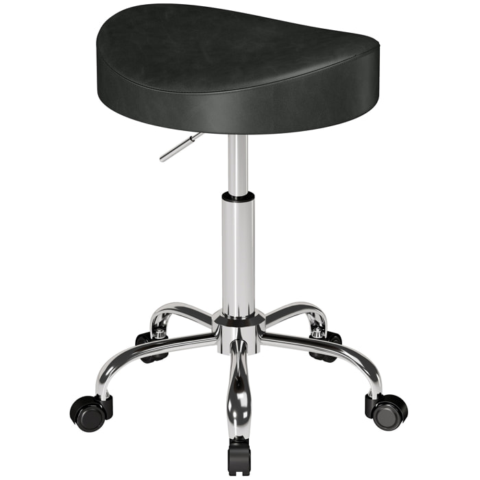 Taburete con Ruedas, Taburete Giratorio con Altura Regulable, Tapizado en Cuero Sintético, Asiento Acolchado, para Estética, Oficina, Clínica, Dormitorio, 33,5x35x51-66,5 cm, Negro