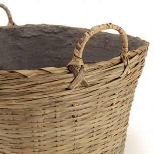 HANS - Pot de fleur ovale 60x53cm en bambou naturel avec anses