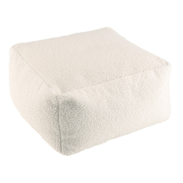 AGATHE - Pouf carré 53x53cm tissu bouclette blanc