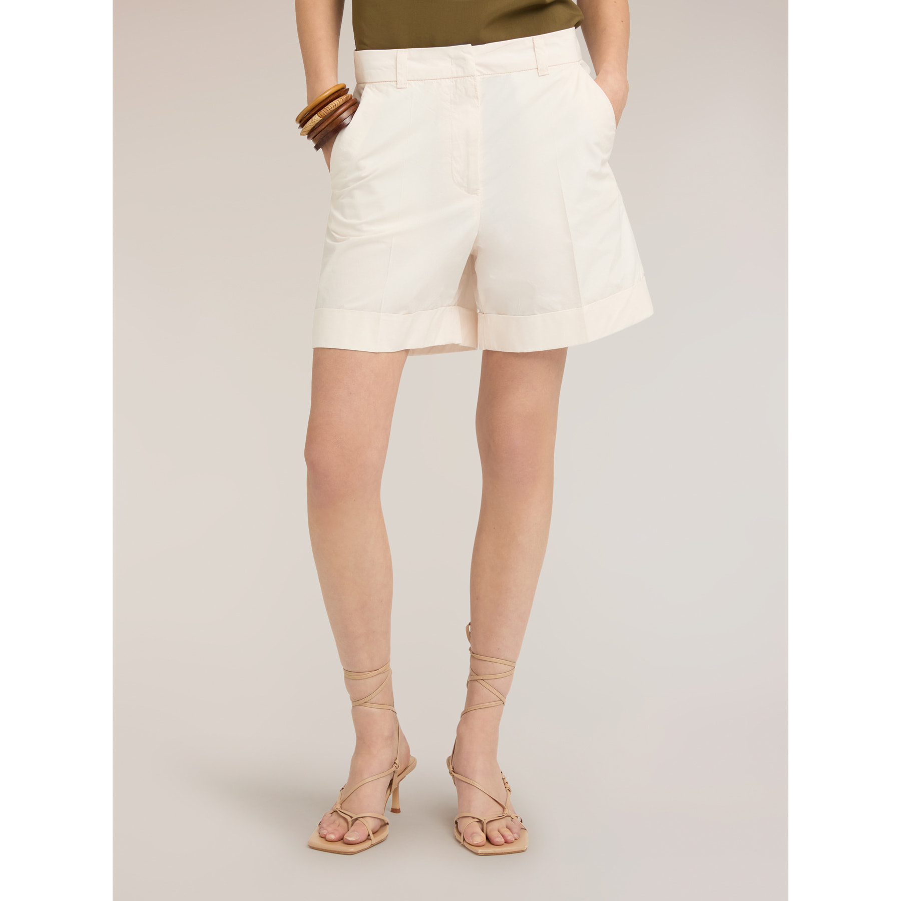 Motivi - Shorts de talle alto en algodón - Blanco
