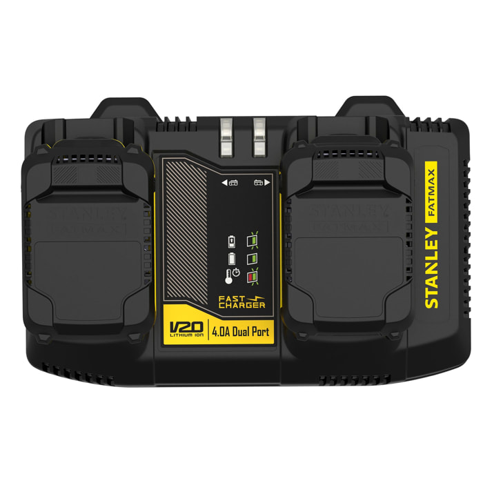 Double Chargeur STANLEY FATMAX SFMCB24-QW Li-Ion Compatible avec Toutes les Batteries 18 V 4 Ah de la Nouvelle Génération V20