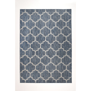 Moa- tapis d'extérieur bleu à motif gris carré