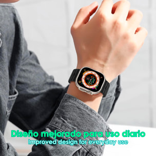 Smartwatch S9 Max, pantalla de 2.2", modos de deporte, monitor de salud, corona multifunción y botón de acceso rápido configurable.