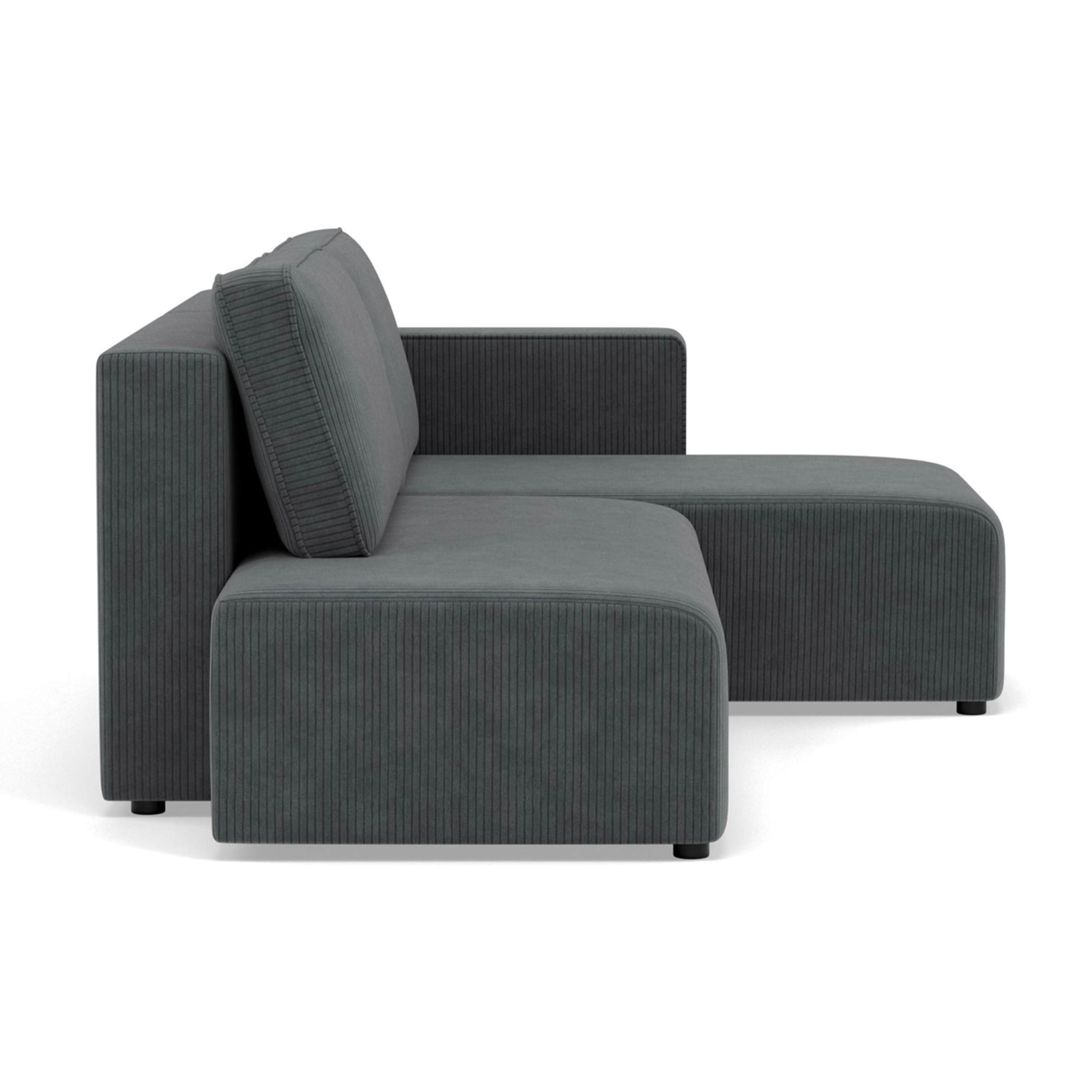 Topaze - canapé d'angle droit 4 places convertible avec coffre sans accoudoir en velours côtelé - Gris foncé