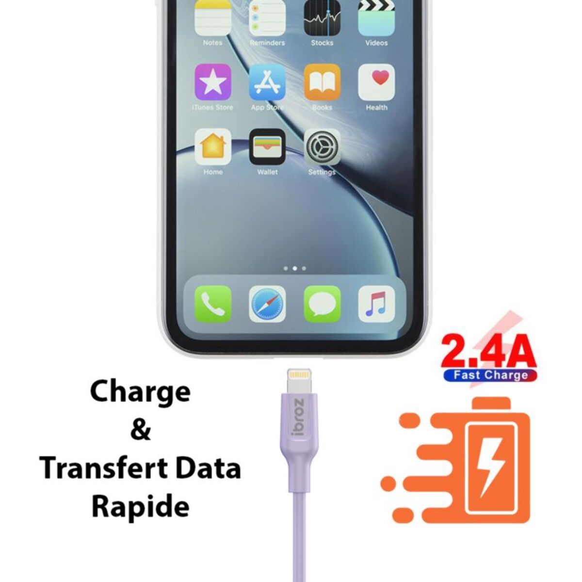 Câble Lightning IBROZ vers USB-C 1m mauve