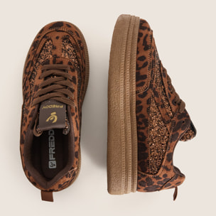 Sneakers Donna Platform in Tessuto Animalier con Glitter