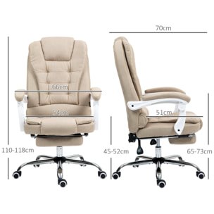 Fauteuil de bureau manager grand confort repose-pied dossier inclinable accoudoirs rembourrés lin beige