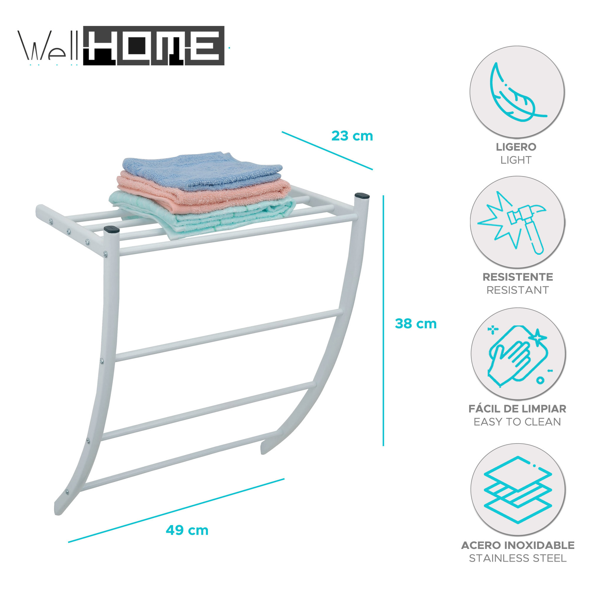 Soporte de pared para toallas en color Blanco de 49x23x38cm