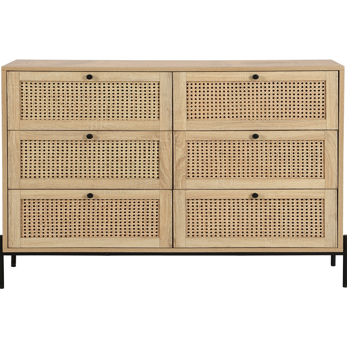 Commode 6 tiroirs en cannage et effet chêne - IRIS