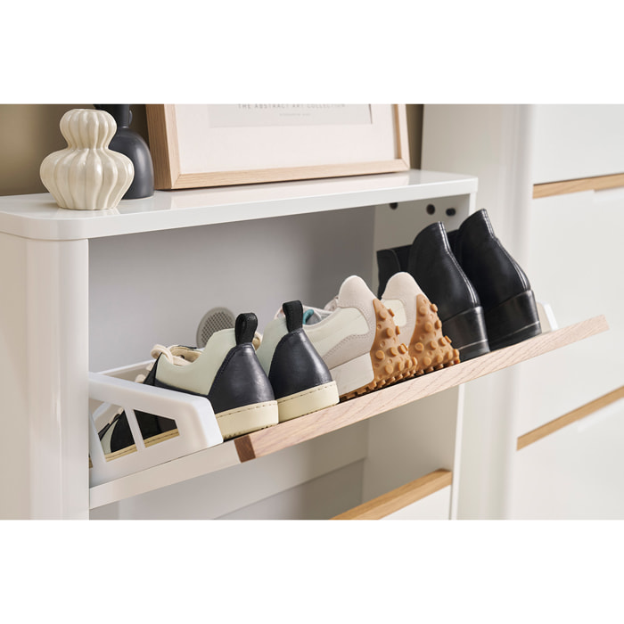 Meuble à chaussures 3 portes finition blanc laqué brillant L68 cm KIRK