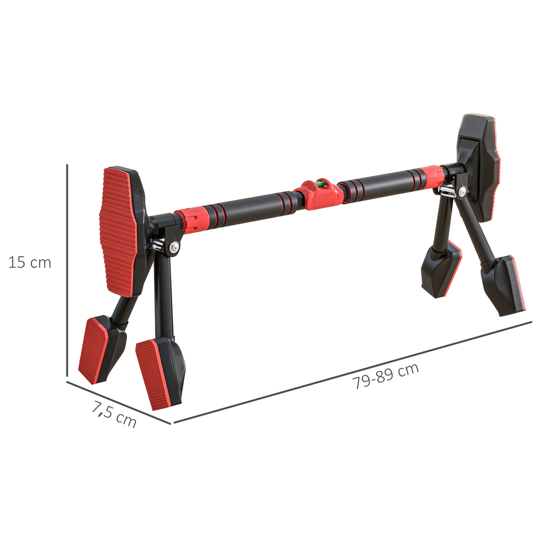 Barre de traction réglable de 79 à 98 cm, barre de porte niveau intégré, structure triangulaire robuste, support à 6 points, poignées antidérapantes, jusqu'à 225 kg, noir