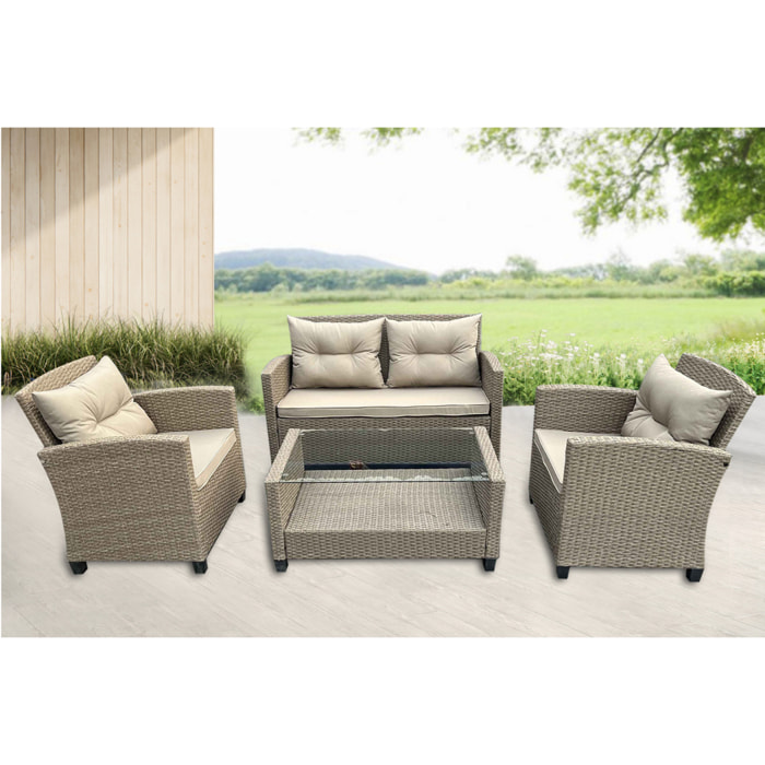 salon de jardin 4 places en résine tressée gris/beige LOGIA