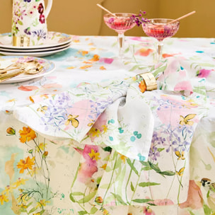 Serviette lin & coton lavé 150 g/m² imprimé rose vert Rosee du matin printemps