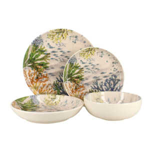 Lot de 6 assiettes à dessert motif aquatique en grès 20cm CORFOU