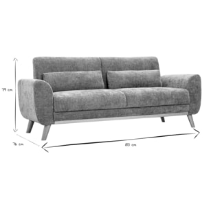 Canapé scandinave 3 places en tissu effet velours texturé taupe et bois clair EKTOR