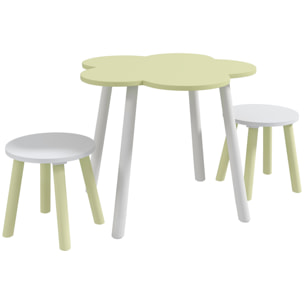 ZONEKIZ Set Tavolo e Sedie per Bambini 2-5 Anni, 3 pezzi in MDF e Legno di Pino con Design a Fiori, Giallo e Bianco