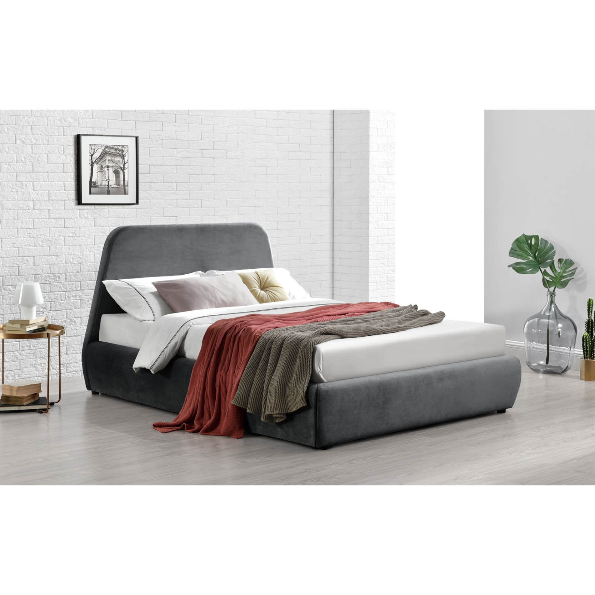 SACHA Lit coffre - 180x200 cm - Velours gris