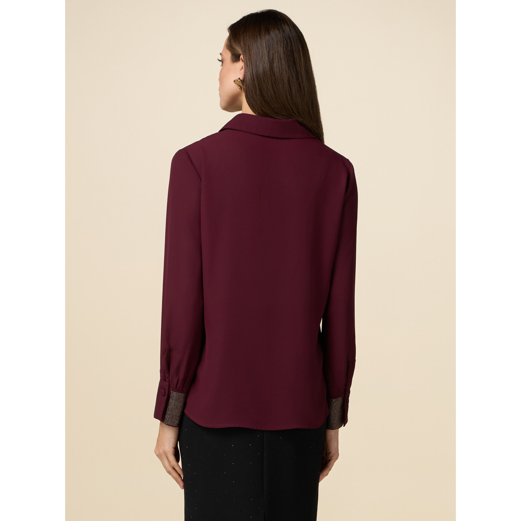 Oltre - Blusa in georgette con cristalli - Bordeaux