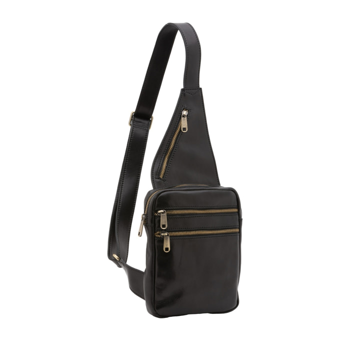 Borsa a tracolla uomo in vera pelle - Modello False - Made in Italy - 17.0 x 23.0 x 4.0 cm