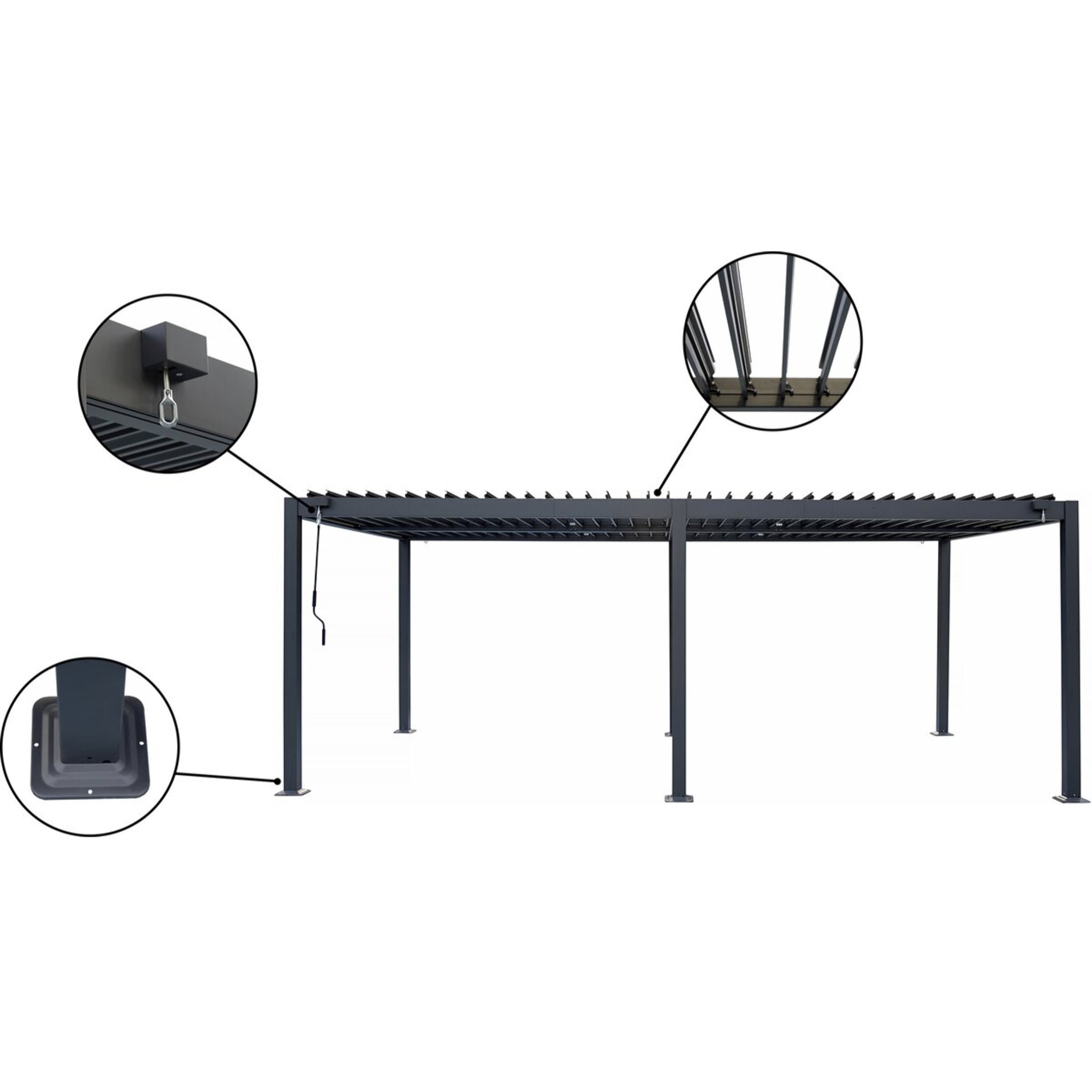 Pergola bioclimatique autoportante en aluminium "Kensington" - 3 x 6 m - Gris