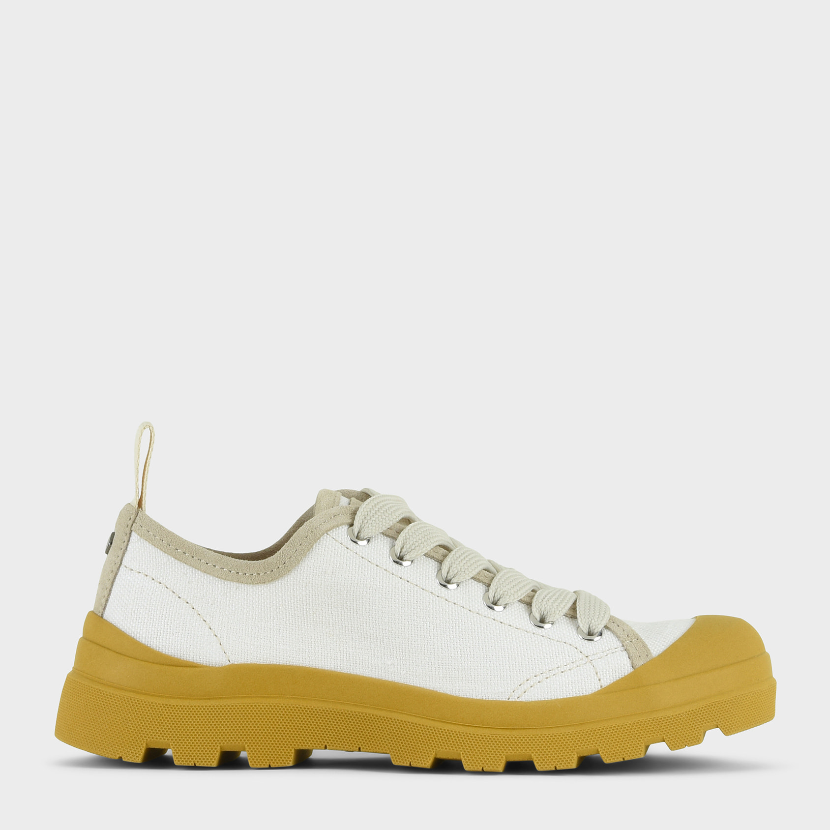 SCARPA ALLACCIATA P03 DONNA IN LINO E SUEDE BIANCO-GIALLO