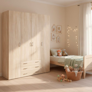 Armadio Guardaroba Con 4 Ante E 3 Cassetti Design Moderno Ampio Vano Con Barra Appendiabiti e Ripiani Salvaspazio Abiti 154 x 49.5 x 200.4 Cm Rovere