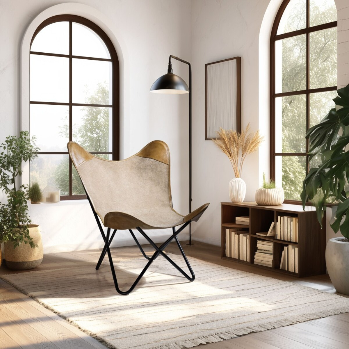 MARCEL - Chaise butterfly en toile et cuir